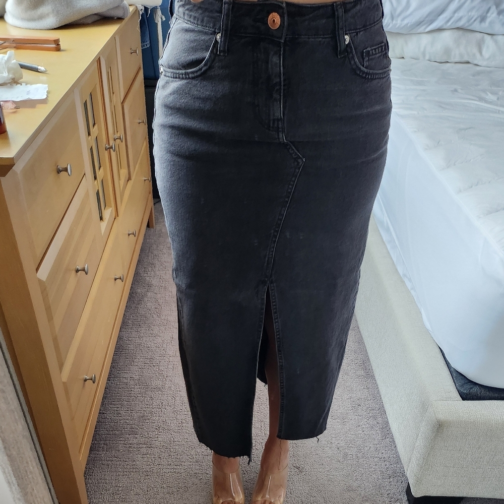 Black Wash denim Maxi Skirt